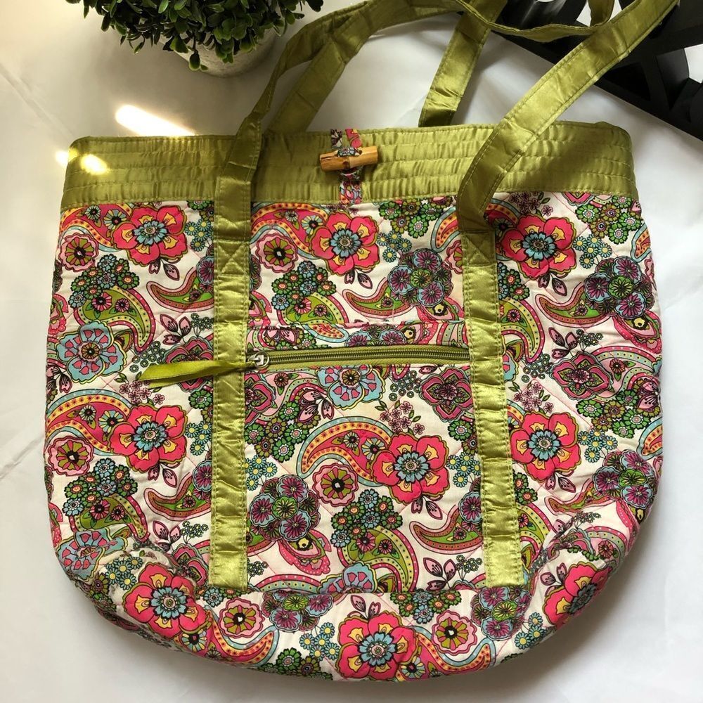 Large multi color floral tote bag